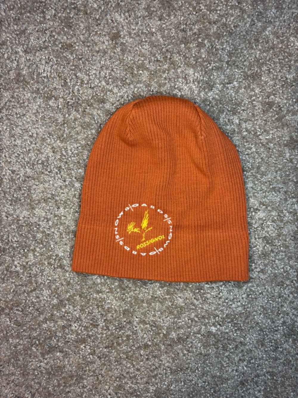 Rossignol Kids Orange Knit Beanie with Yellow Logo